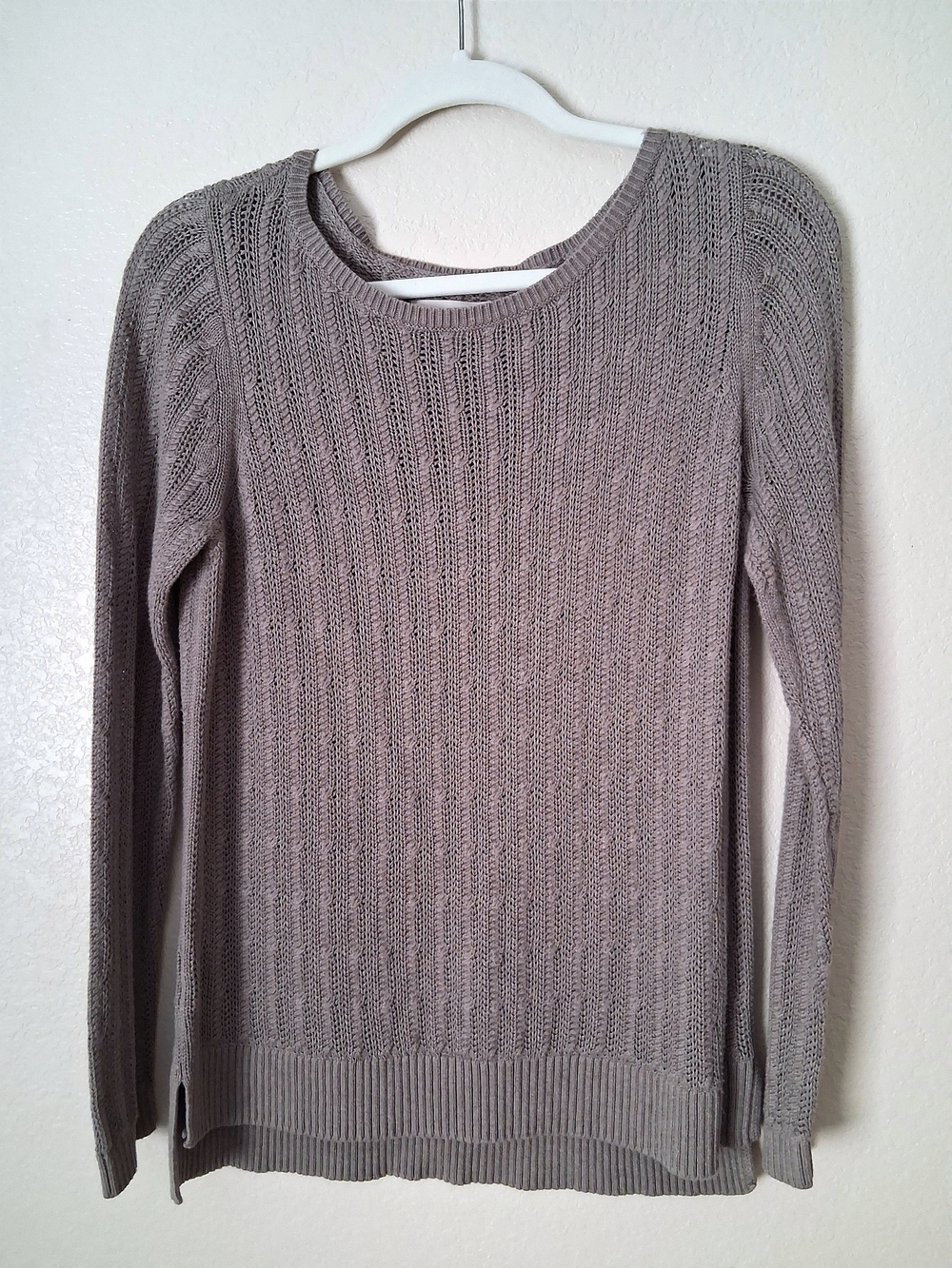 LOFT Silk Blend Long Sleeve Scoop Neck Knit Sweater in Taupe Women's Sz Large